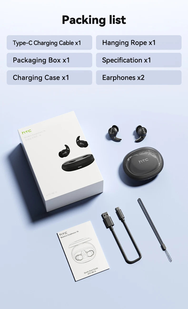 Sleeping Earphones HTC NE76 AI Translation Earbuds Wireless Bluetooth Noise Reduction HIFI Music Stereo Sound Headphones